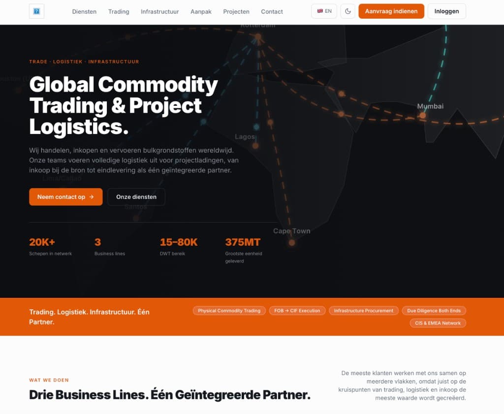 BSC Group — homepage with global map hero, trading and logistics positioning